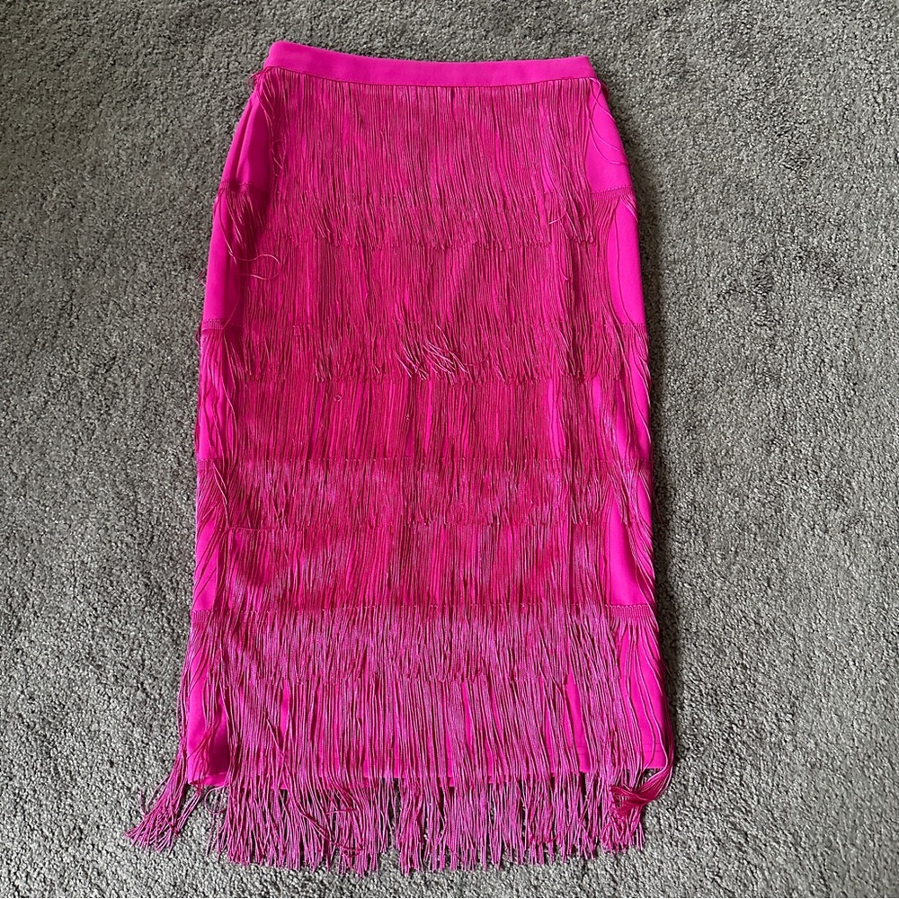 NEW Hot Pink Fringe Midi Skirt